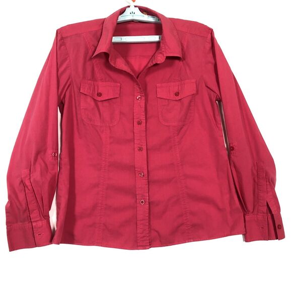 Ellen Tracy Button Up Collared Long Sleeve Shirt Berry Red Size 8 Western - Picture 2 of 9